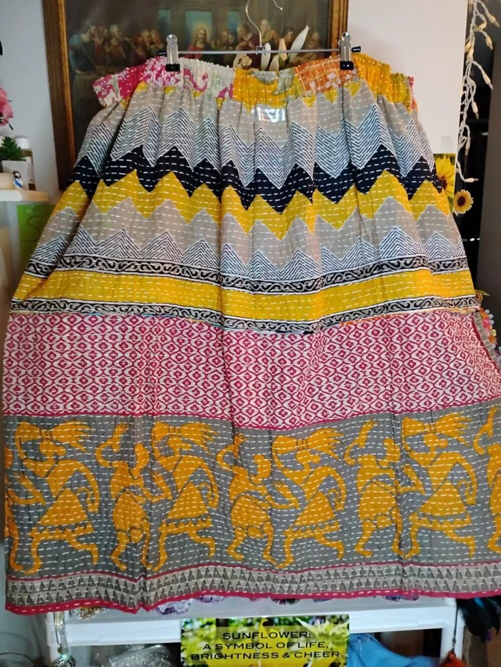 Kantha Patchwork Skirt L - 2X Reversible Handmade Boho Hippie New KSK2. - Picture 7 of 8